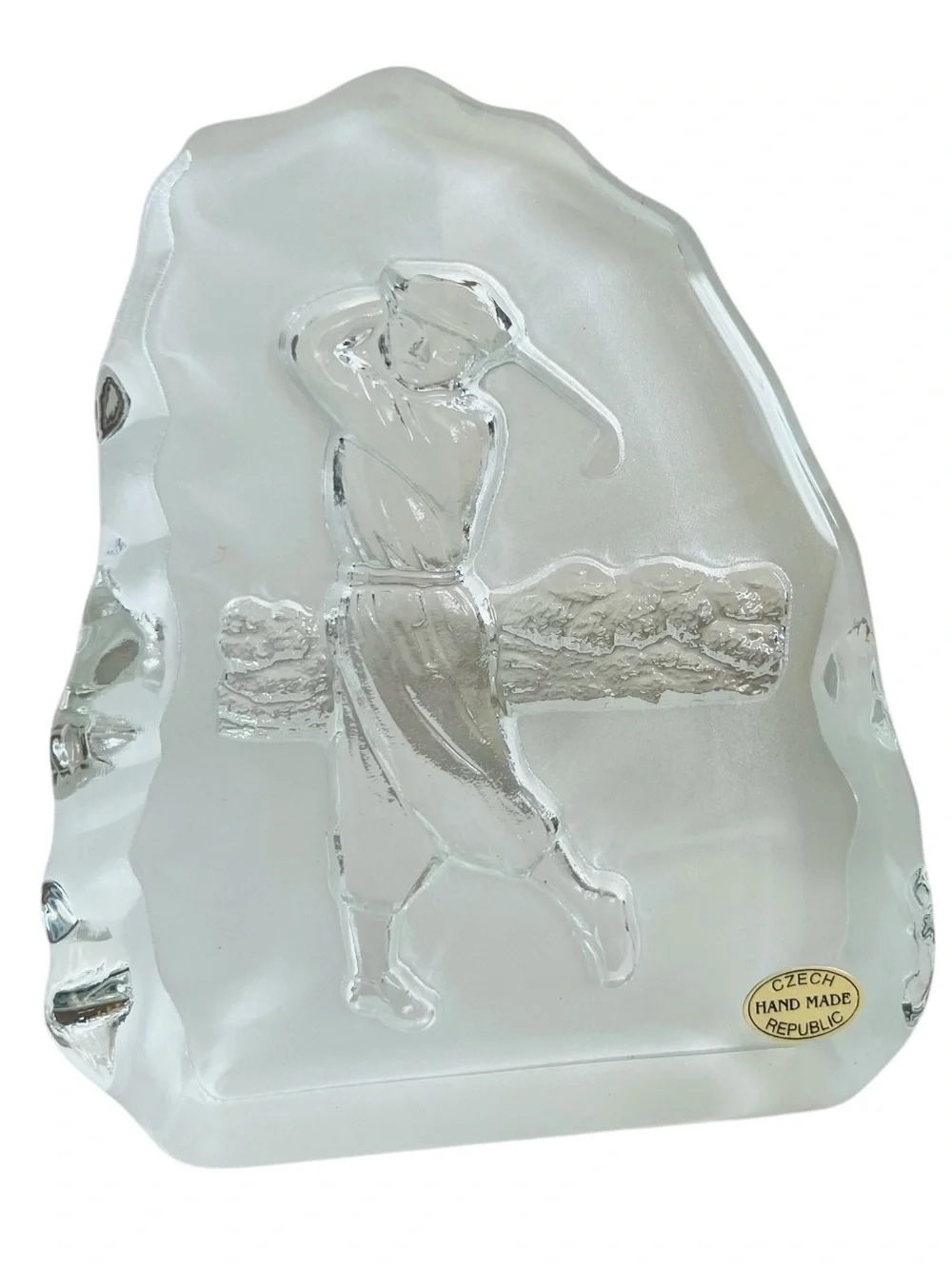 Vintage Hand Made Czech Republic Bohemia Golf Art Glass Paperweight